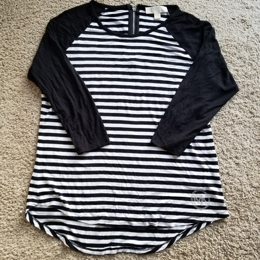 L Michael Kors 3/4 Sleeve Black and White Top EUC